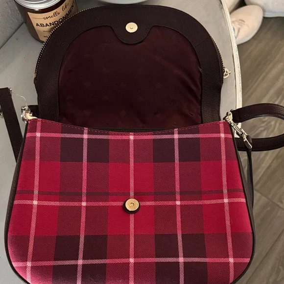 Kate Spade EUC Dark Red and Pink Checkered Crossbody Bag - Picture 2 of 3